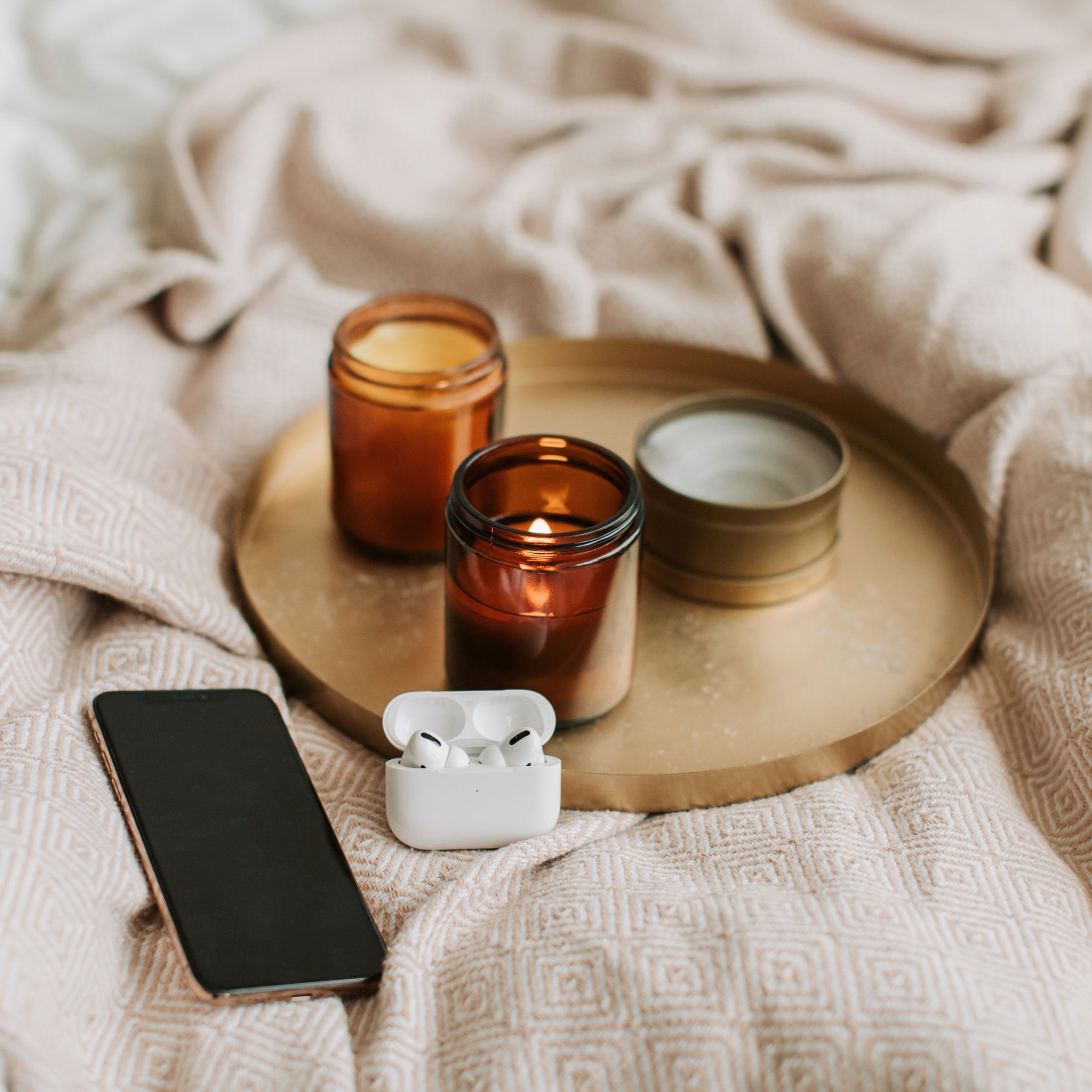 martha brook blog post 12 ways to self-soothe this winter cosy bed candles airpods podcast playlist square