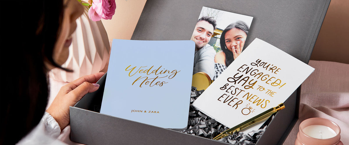 Martha Brook Personalised Luxury Engagement Gift Box with a candle and vase