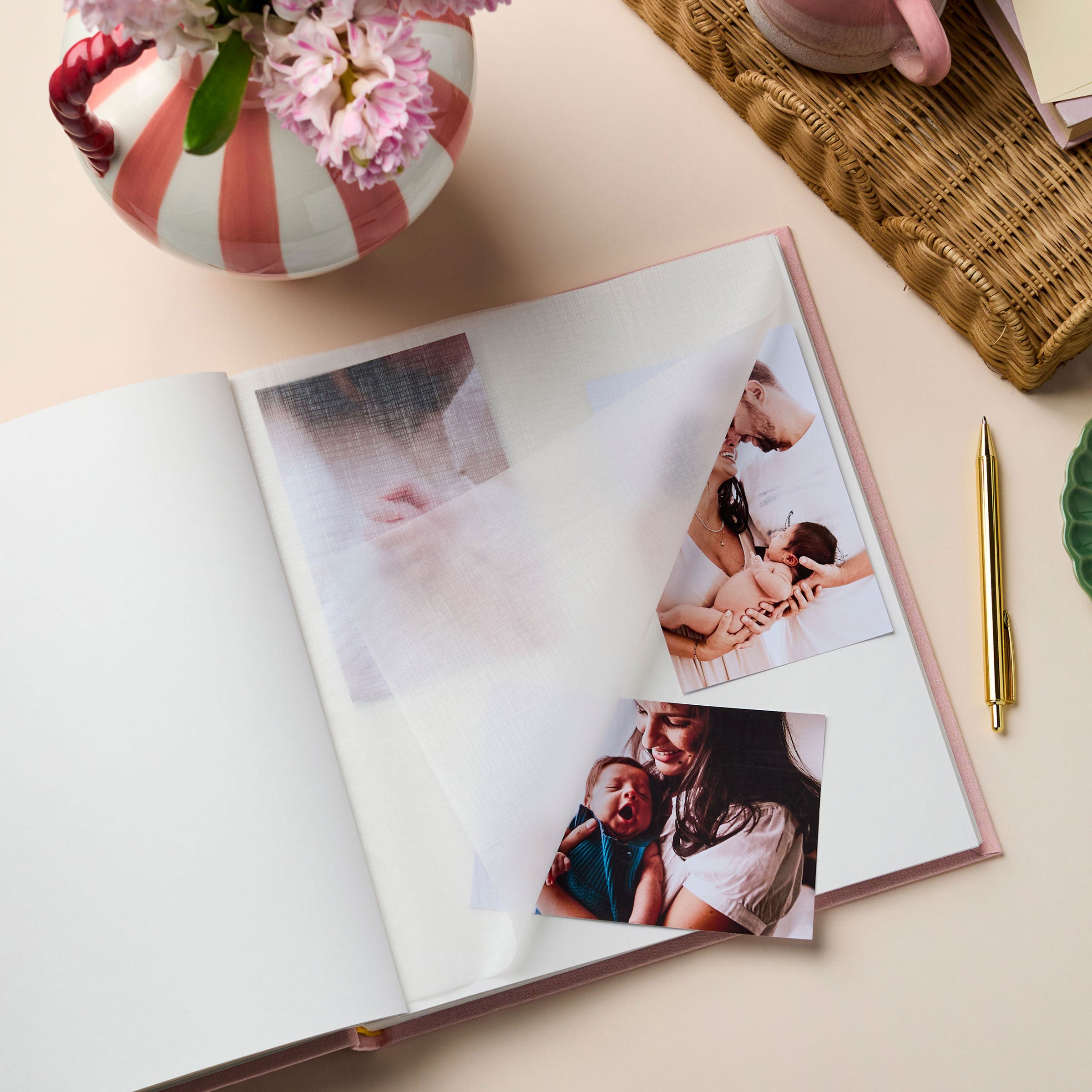 Personalised Luxury Linen Photo Album open with photographs