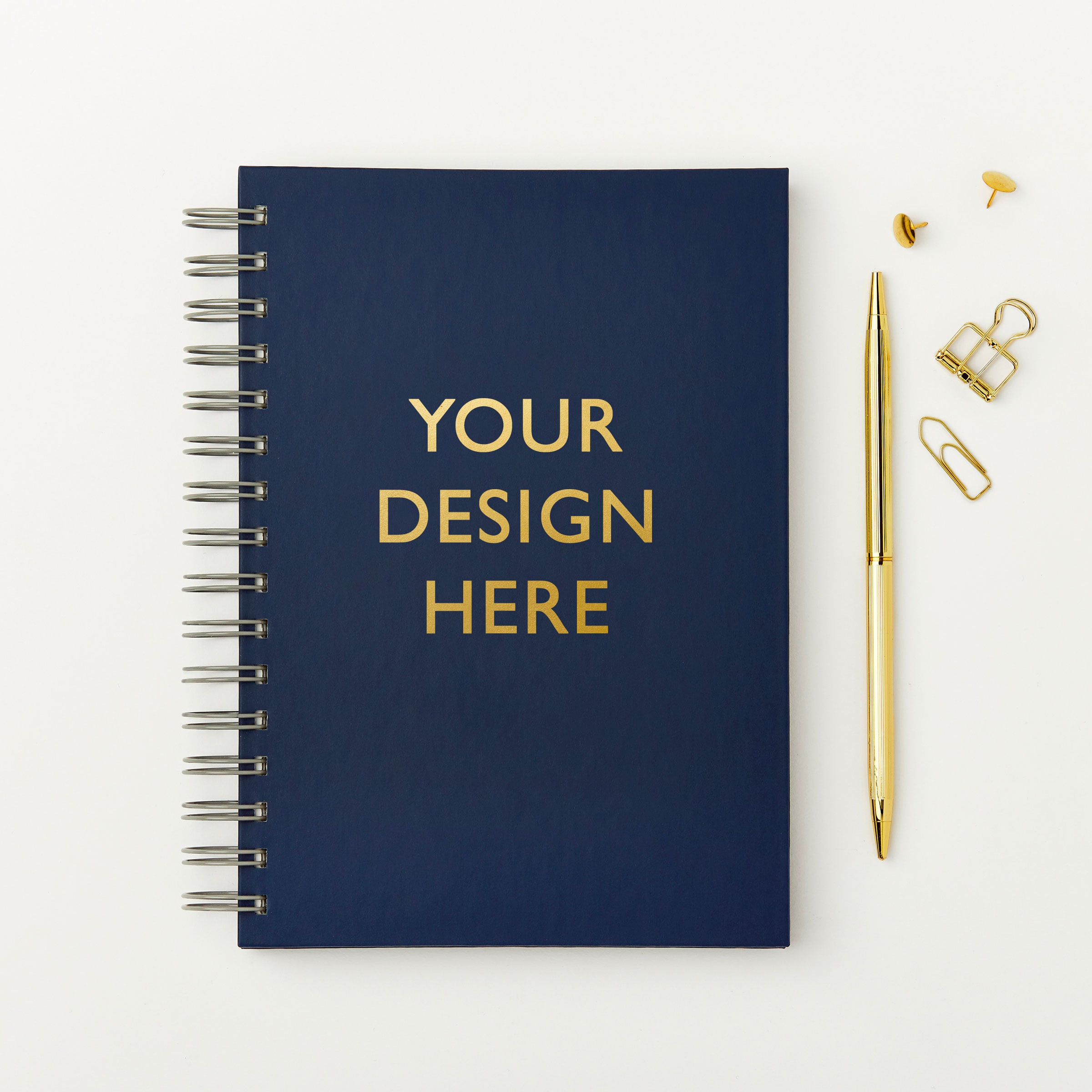 Martha Brook personalised stationery branded hardback notebook blue with gold foiling 'your design here'