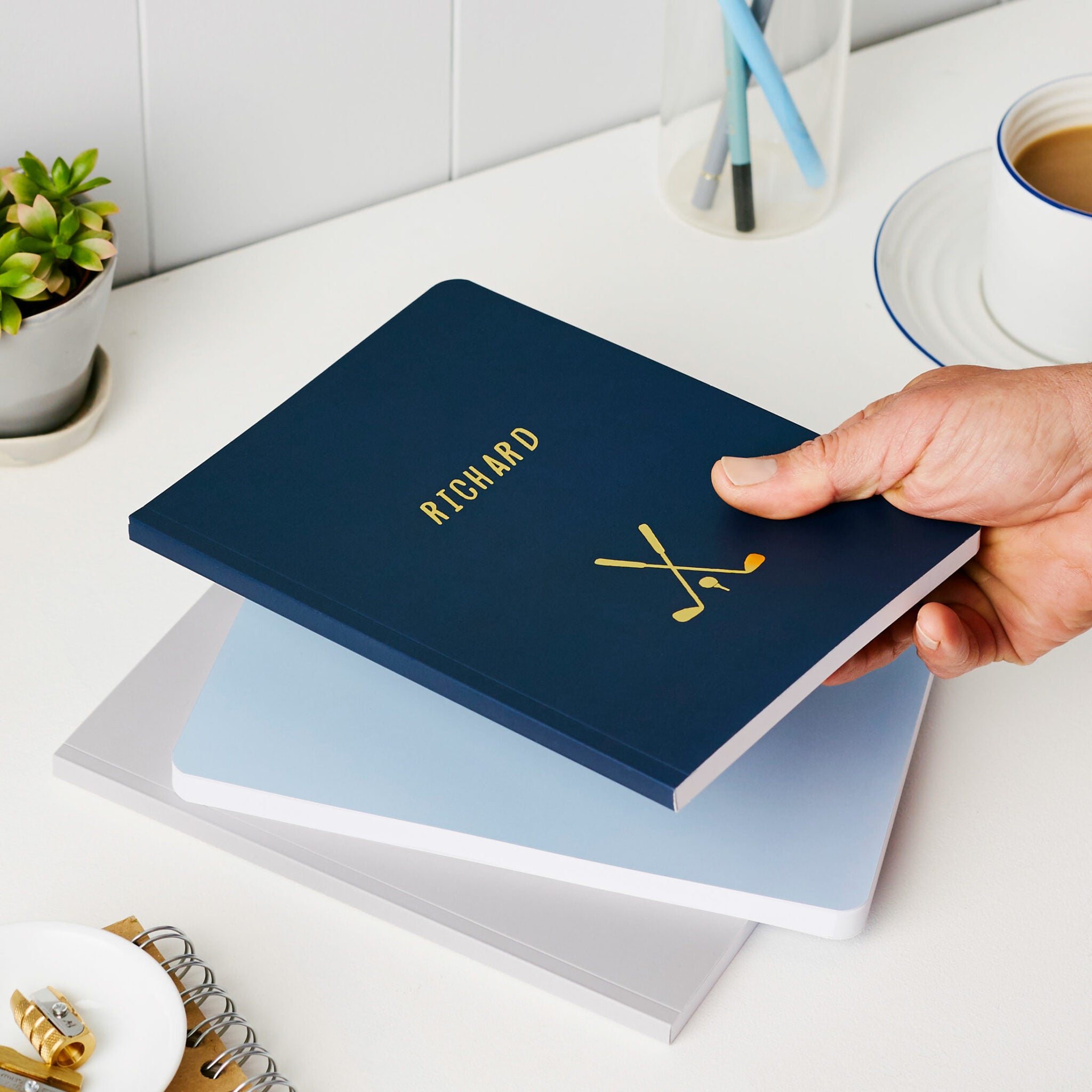 Martha Brook Personalised Any Sport Foiled Notebook Golf Navy Blue Fathers Day Gift Hobby