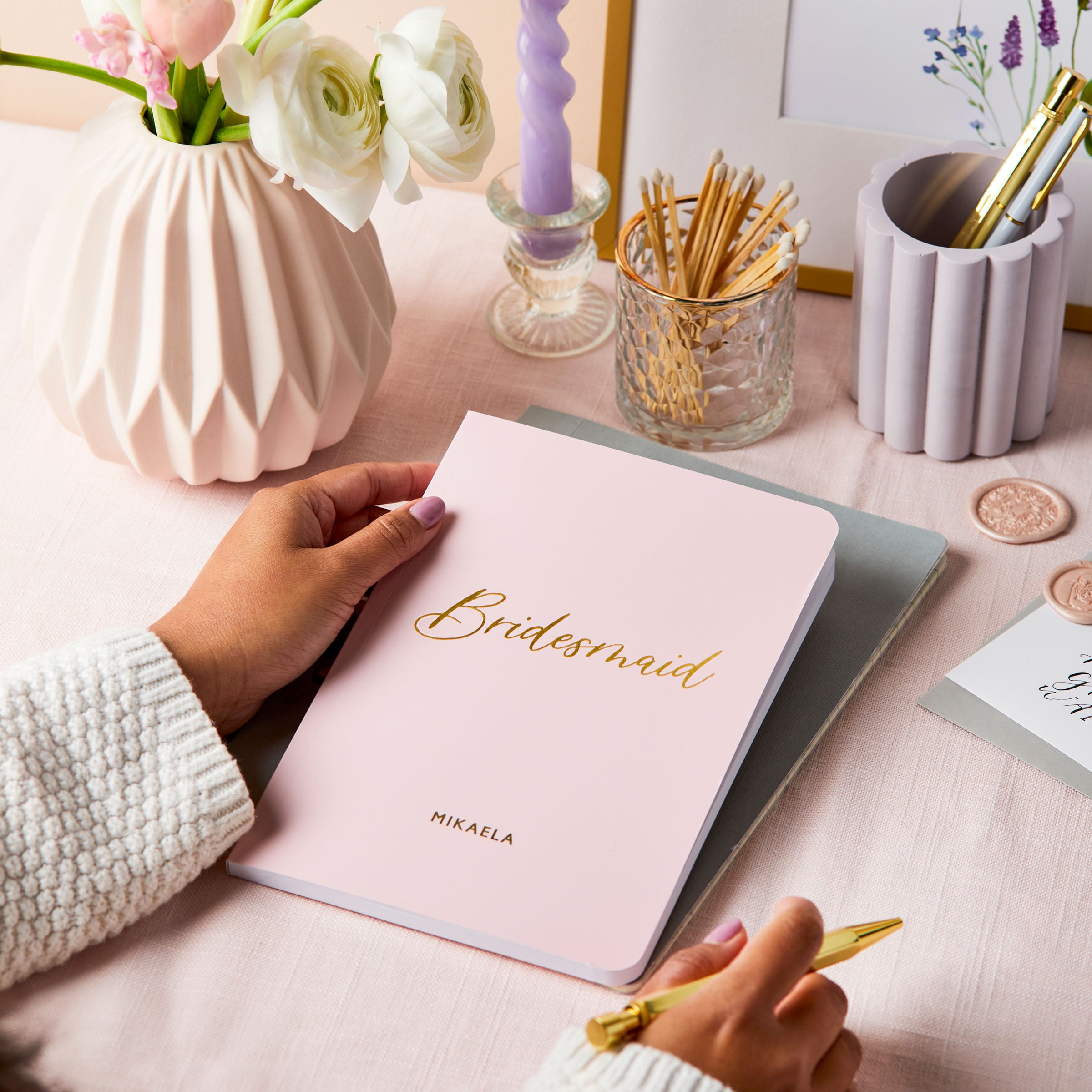 Martha Brook Personalised Bridesmaid Notebook Pink