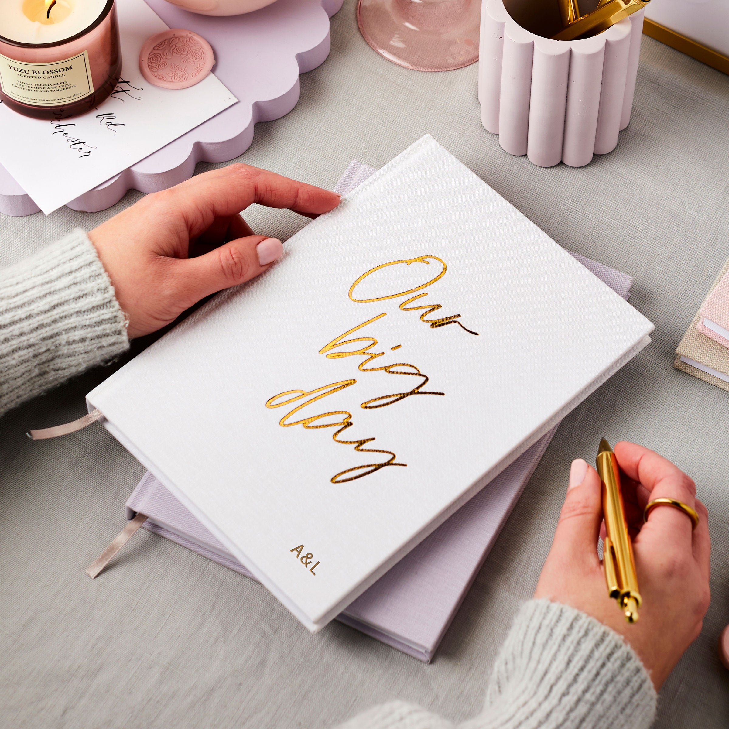 Martha Brook Personalised Linen Wedding Notebook White Cream ivory Wedding Planning Notes