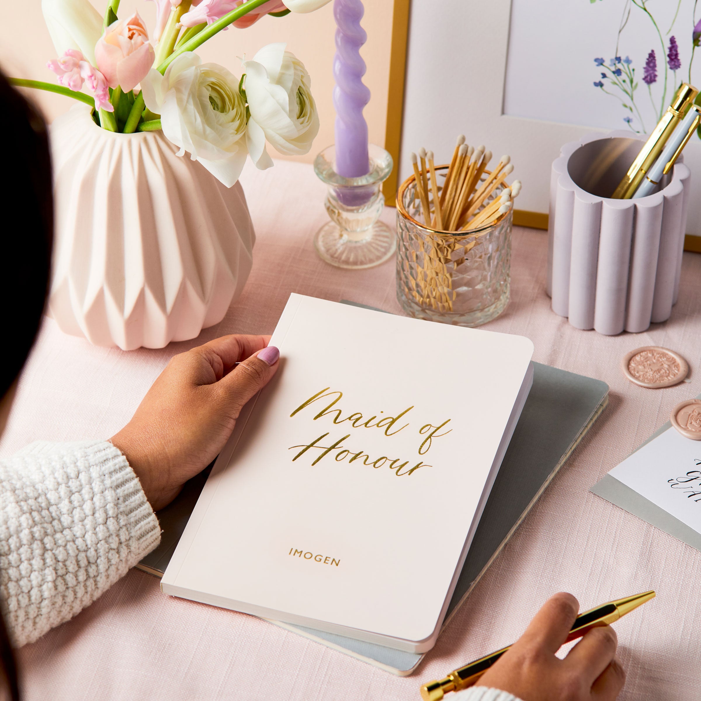 Martha Brook Personalised Maid of Honour Notebook peach