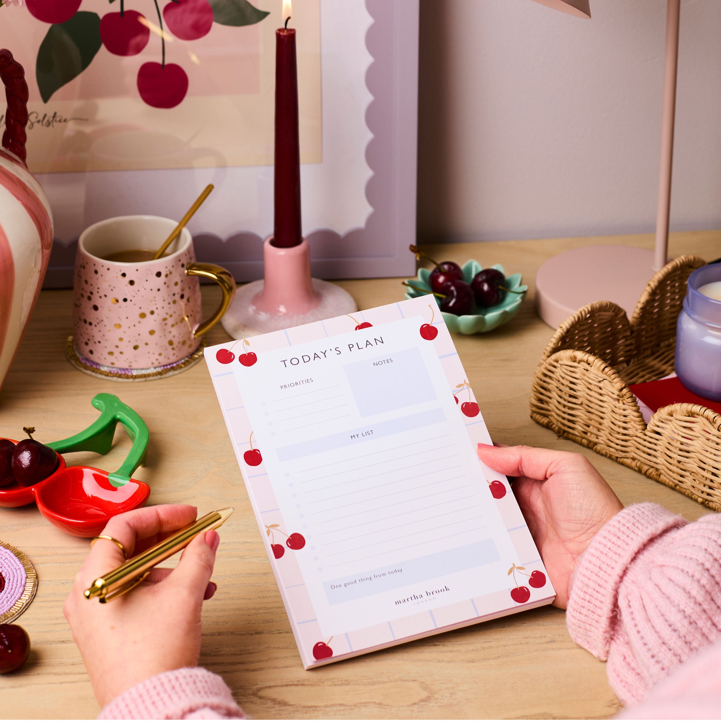 Martha Brook Personalised Stationery Daily Planner Cherry Desk Pad