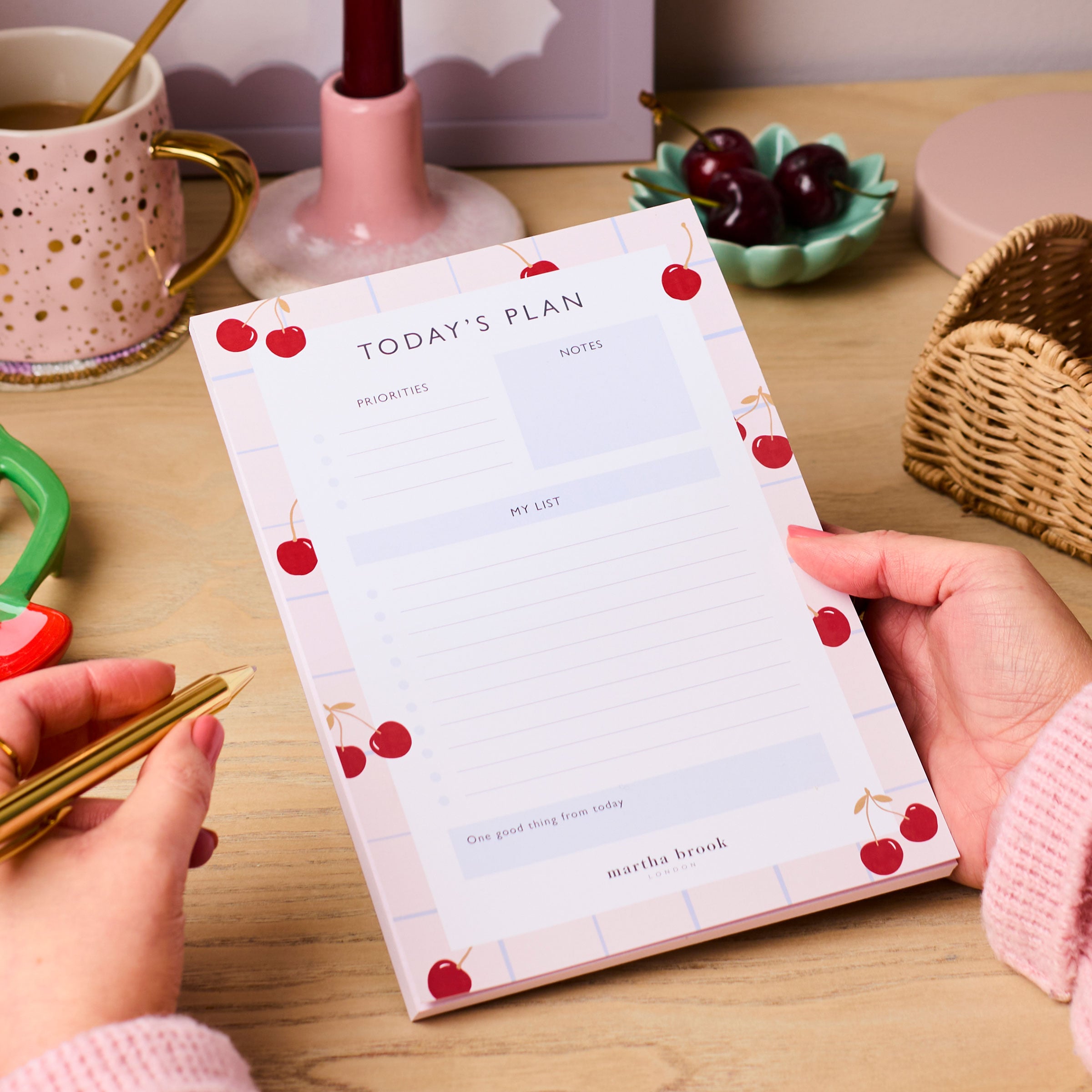 Martha Brook Personalised Stationery Daily Planner Cherry Desk Pad
