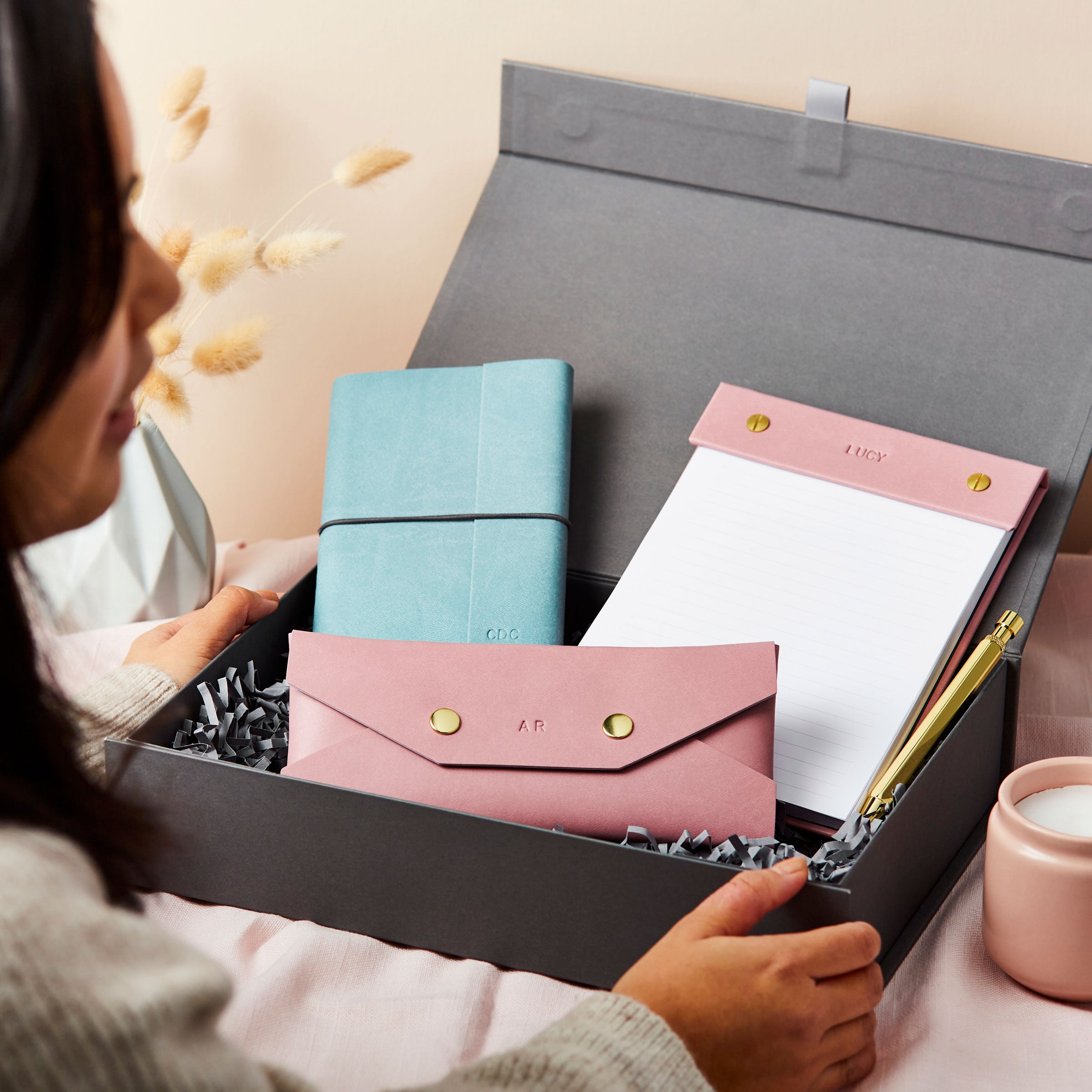 Martha brook personalised vegan leather stationery gift box
