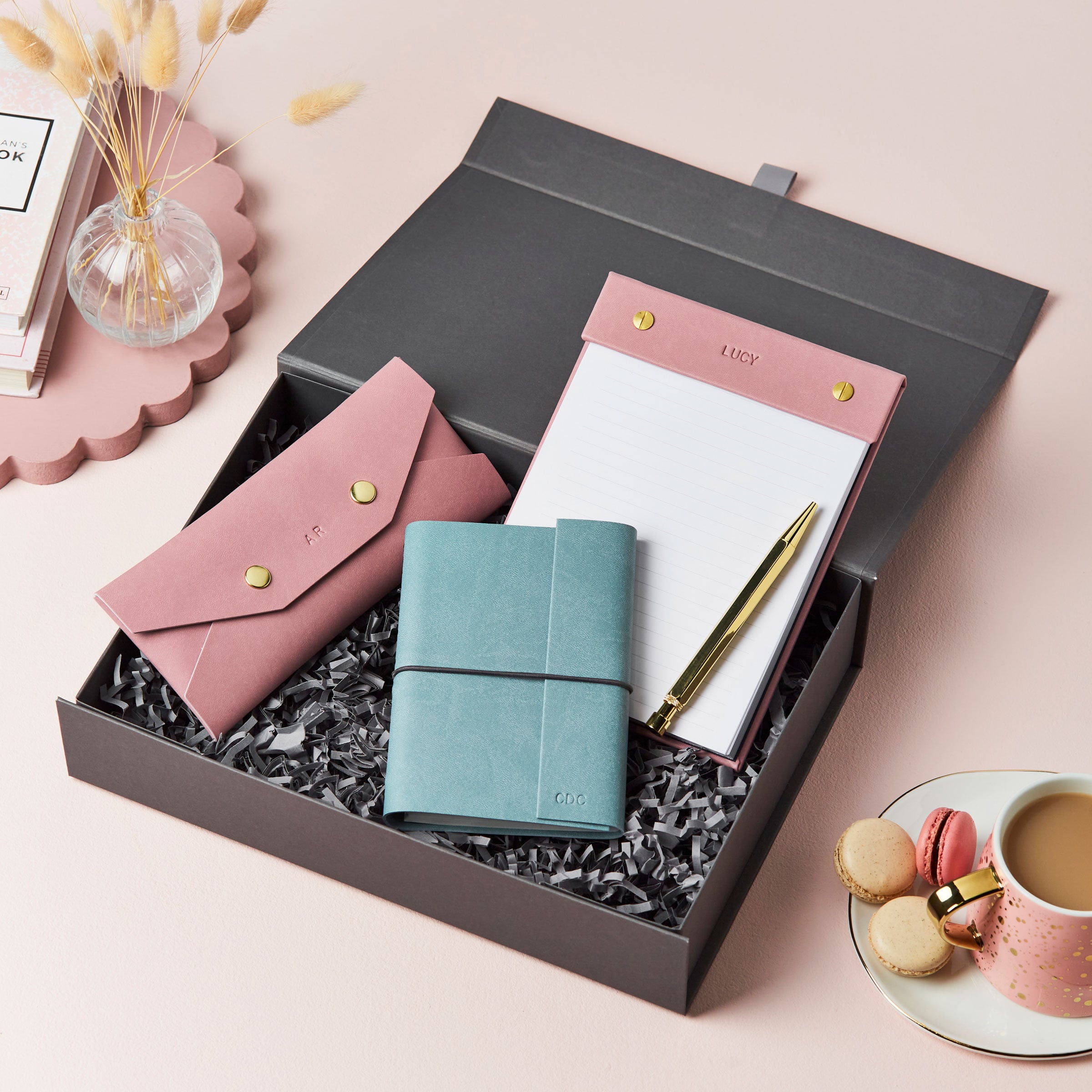 Martha brook personalised vegan leather stationery gift box