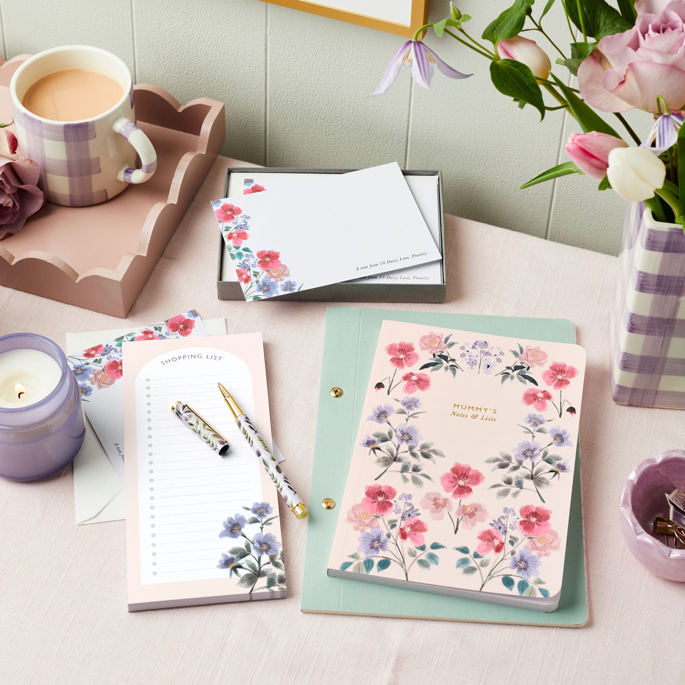 Martha Brook Personalised Wild Floral Notebook with other wild floral stationery items