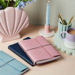 martha brook personalised stationery personalised mid-year diaries personalised a5 vegan leather 2025-2026 mid-year diary in dusky pink classic navy and soft teal