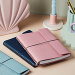 martha brook personalised stationery personalised mid-year diaries personalised a5 vegan leather 2025-2026 mid-year diary in dusky pink classic navy and soft teal