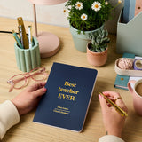 Martha brook personalised stationery personalised teacher gift softback notebook navy with gold foil reading 'best teacher ever'