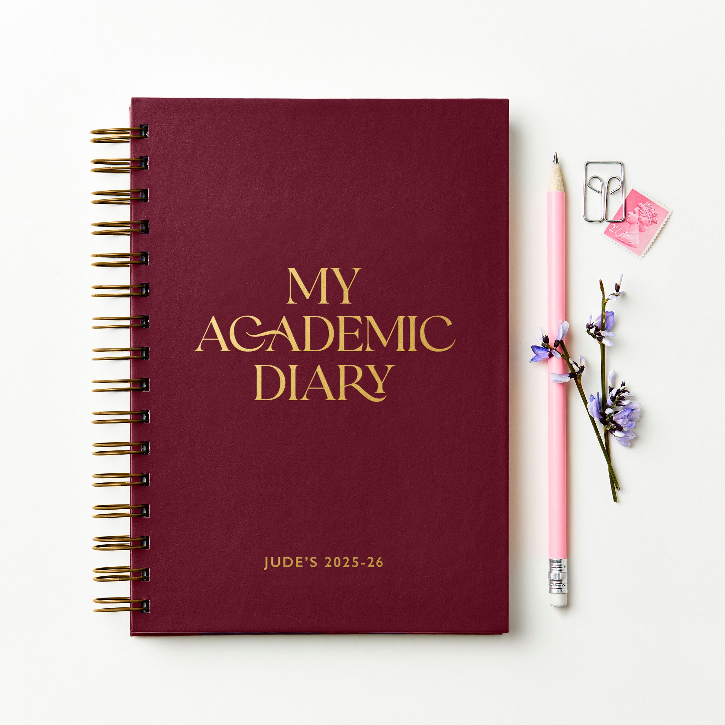 martha brook personalised academic diaries 2024-2025 personalised original 2025-2026 academic diary in burgundy red with gold foil