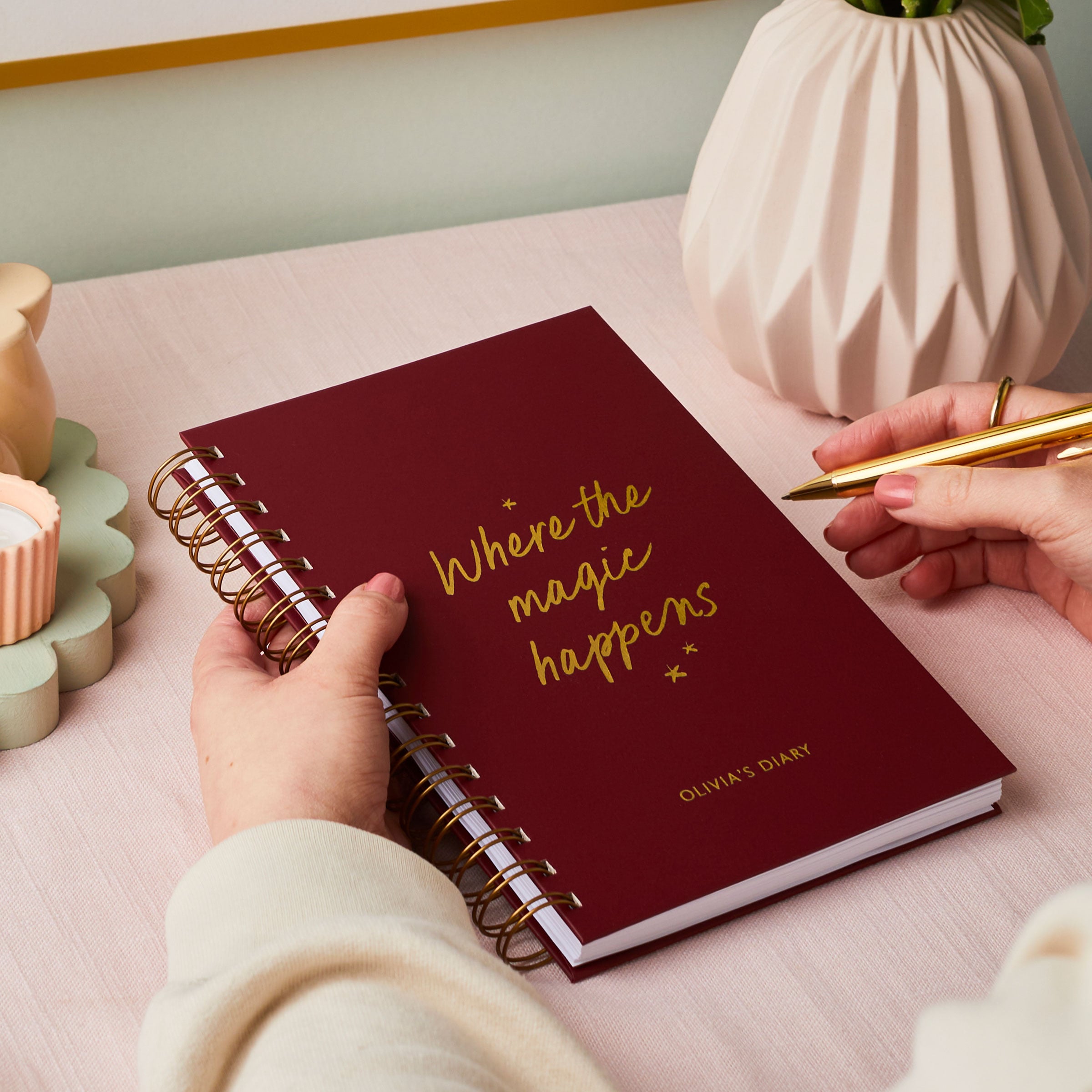 martha brook personalised diaries personalised magic 2025-2026 mid-year diary burgundy red with gold foil