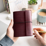 martha brook personalised vegan leather notebook in dark burgundy