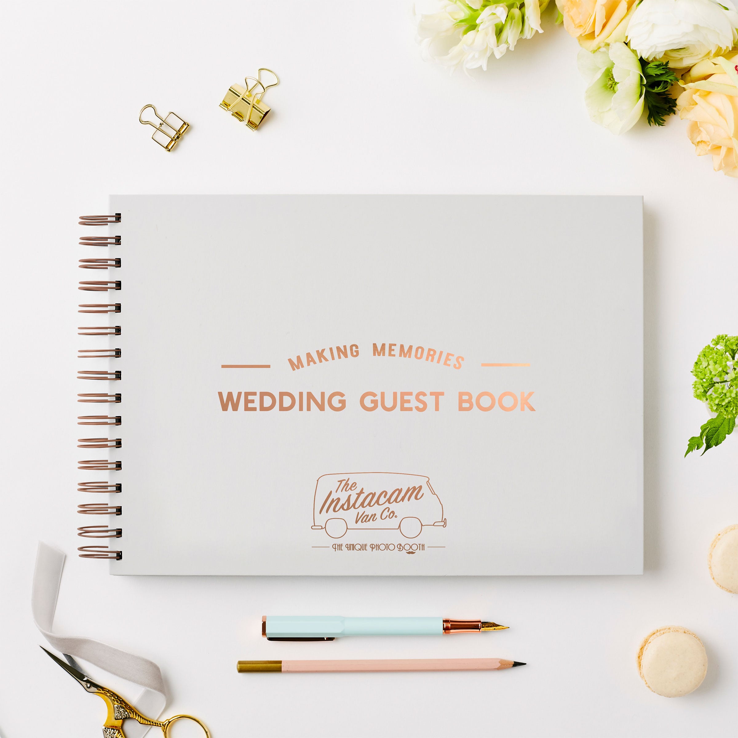 martha brook personalised stationery branded hardback notebook branded wedding guestbooks white guestbook on desk