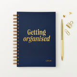 martha brook personalised stationery branded hardback notebook navy notebook with gold foil