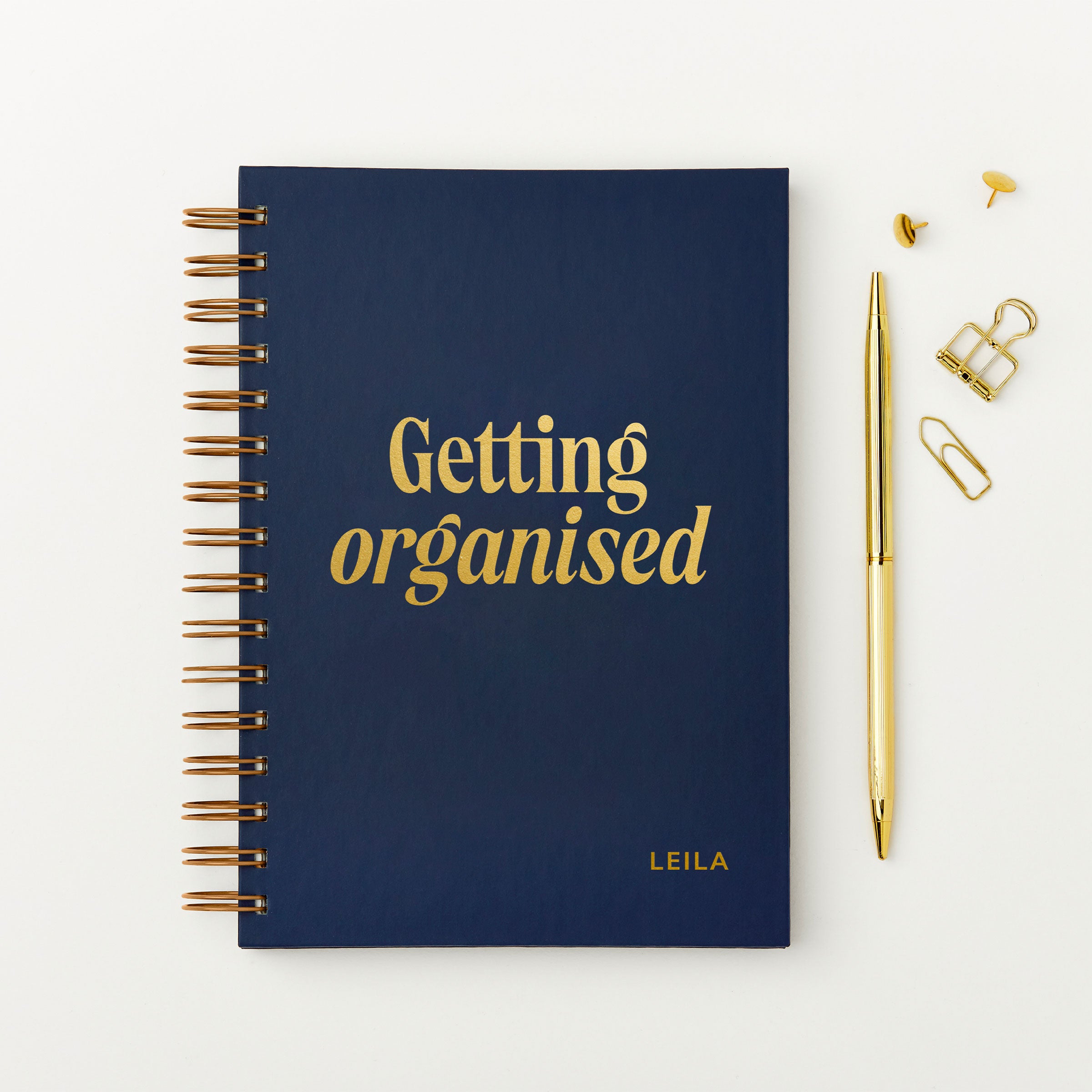 martha brook personalised stationery branded hardback notebook navy notebook with gold foil