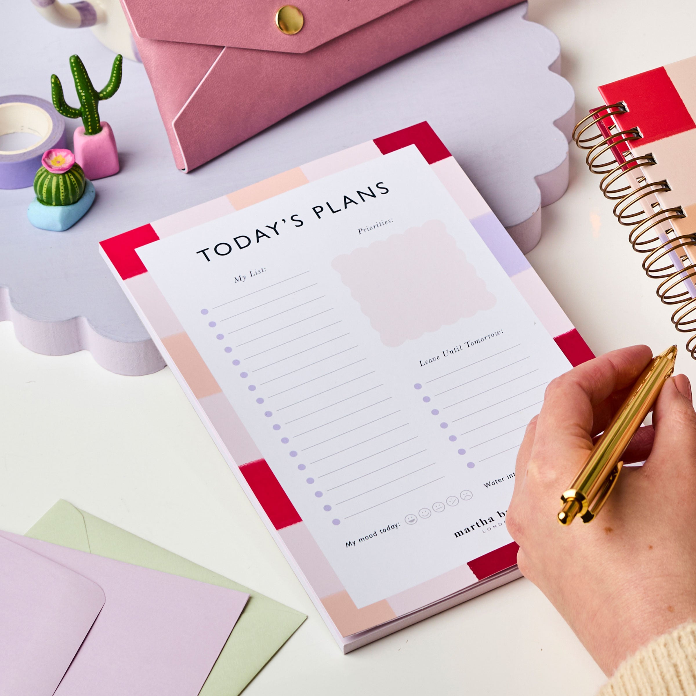 martha brook personalised stationery checkered daily desk pad