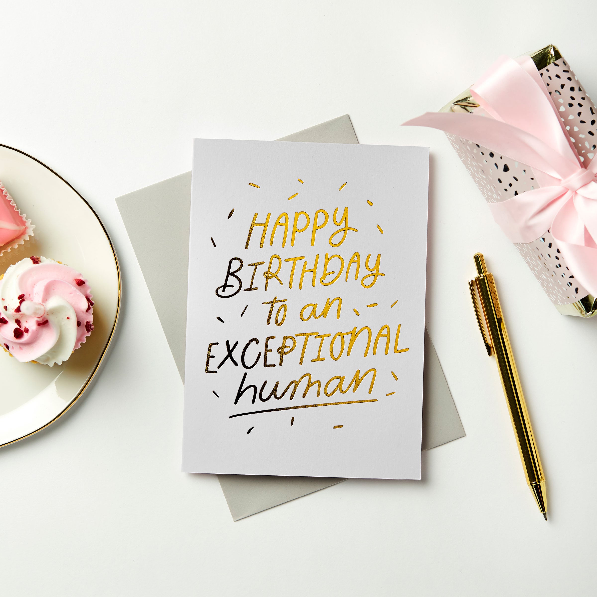martha brook personalised stationery exceptional human foil embossed birthday grey with cake and presents