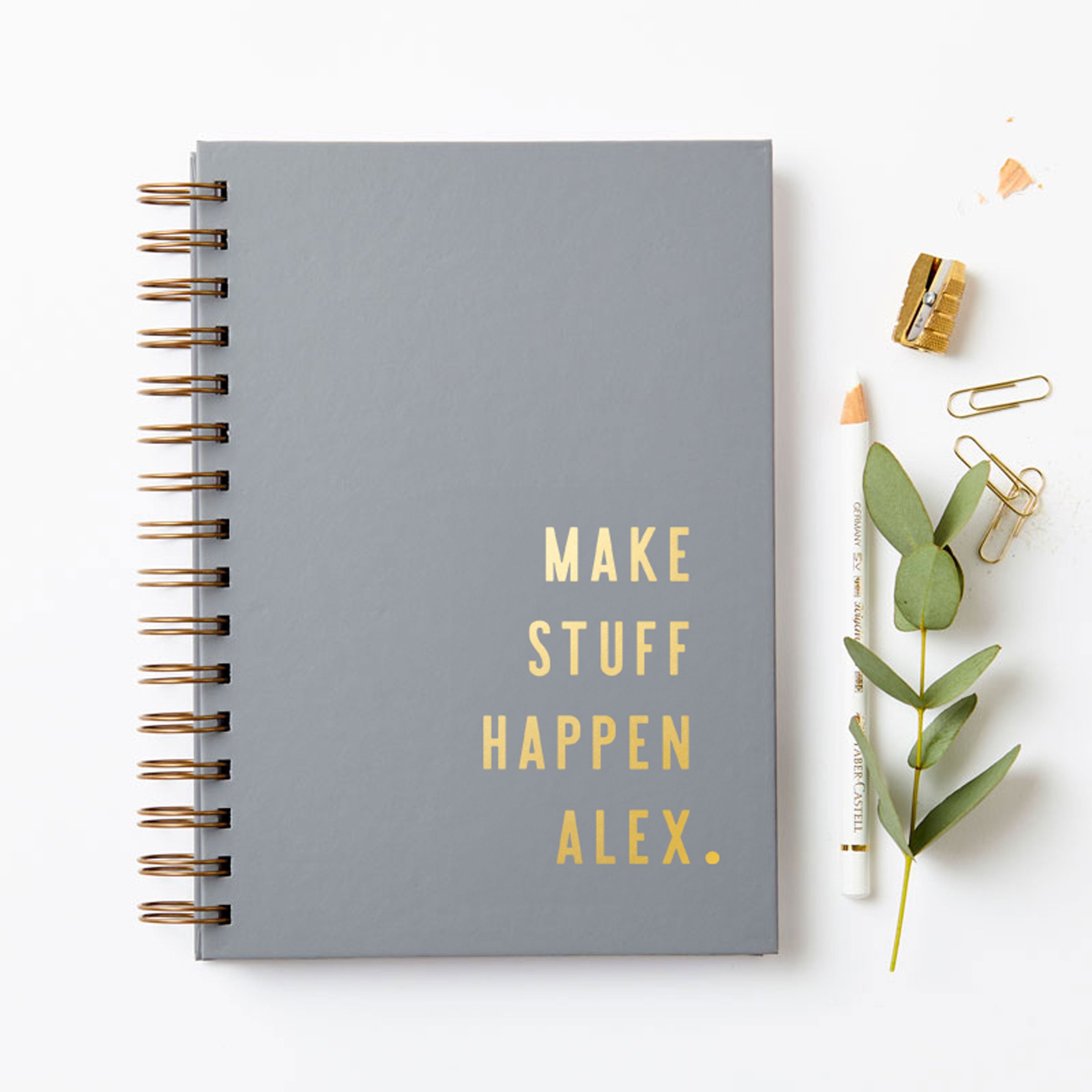 martha brook personalised stationery foiled make stuff happen notebook