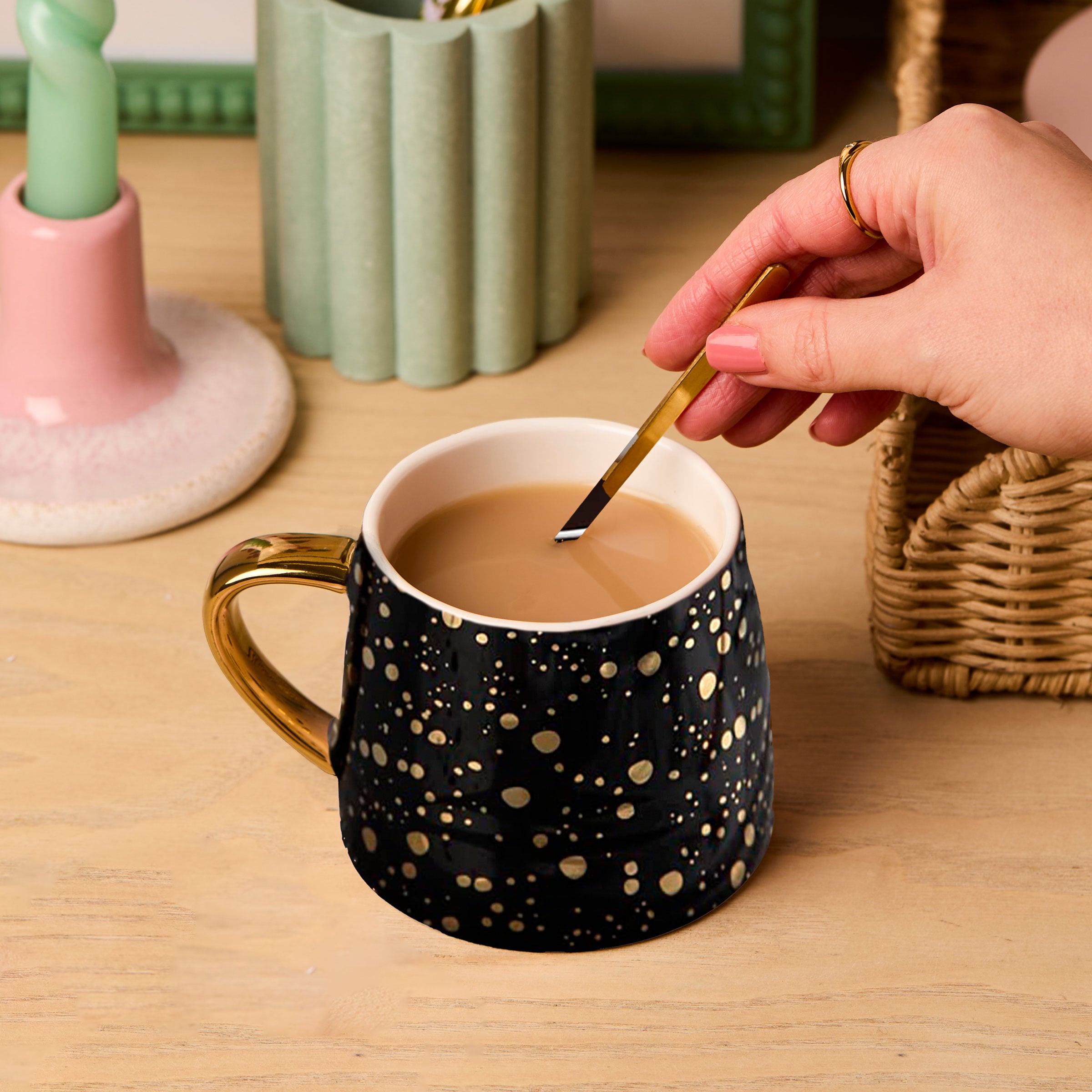 martha brook personalised stationery gold speckled black mug main image no spoon or lid