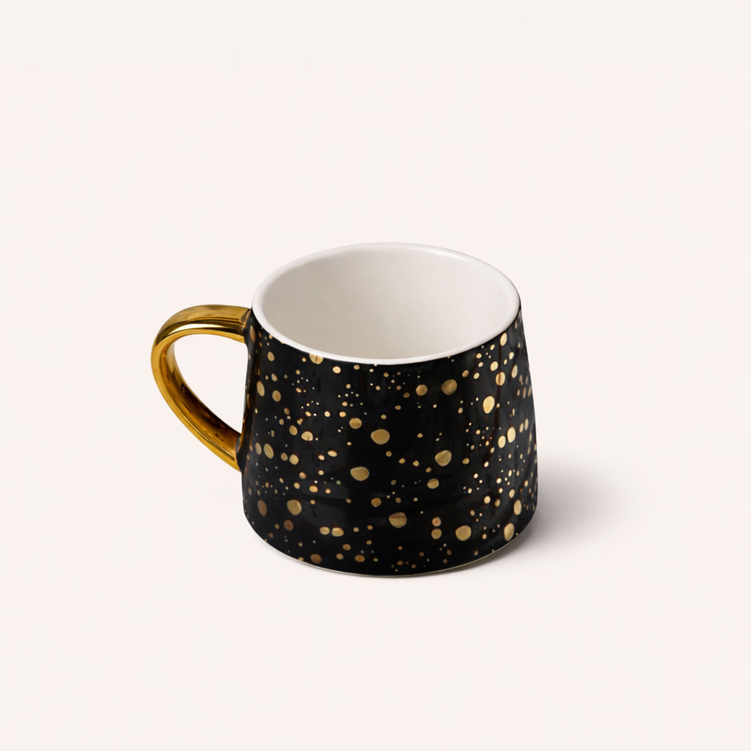martha brook personalised stationery gold speckled black mug on an off white background