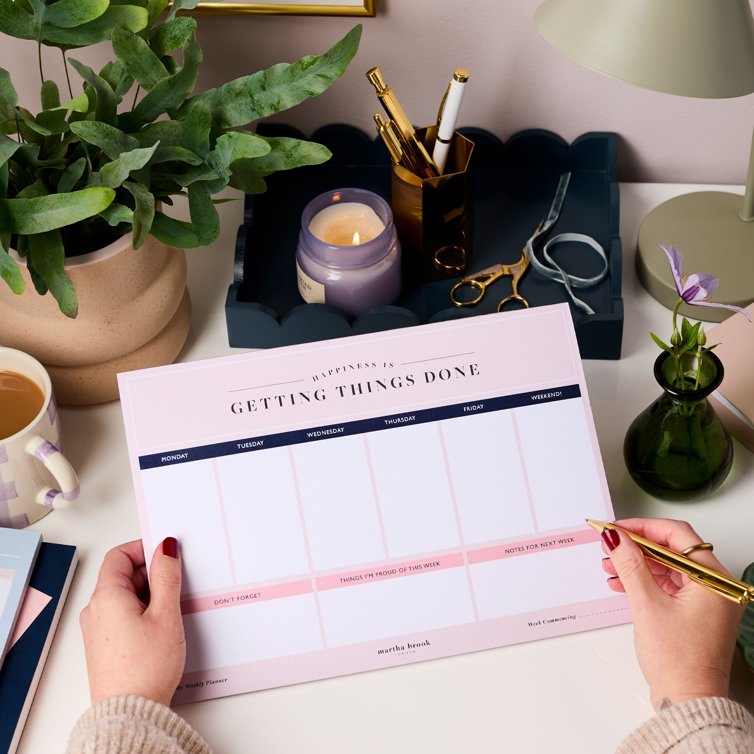 martha brook personalised stationery happiness planning stationery bundle happiness weekly desk pad