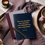 martha brook personalised stationery personalised any quote book journal on bed with blanket candle glasses and tea
