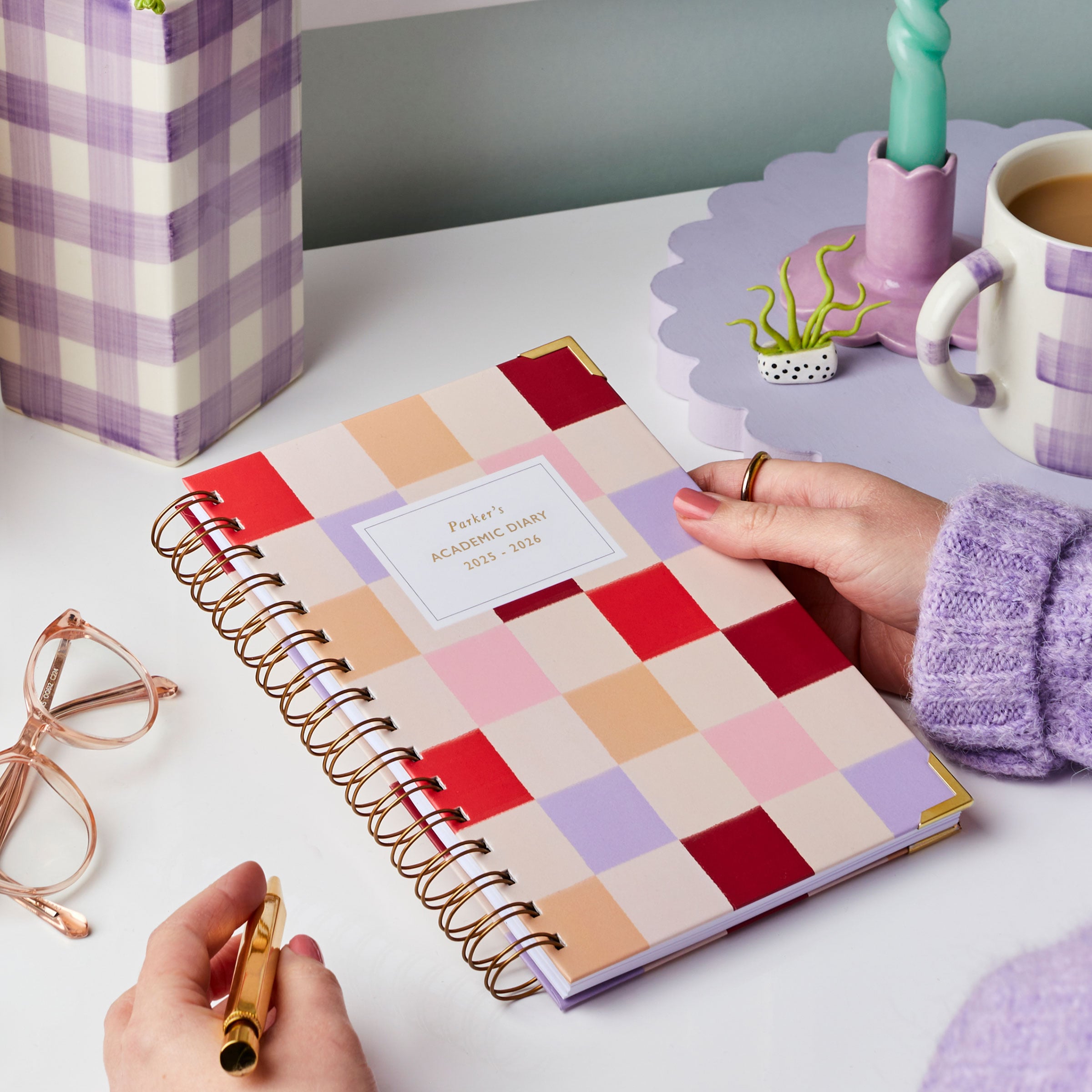 martha brook personalised stationery personalised checkered 2025-2026 academic diary