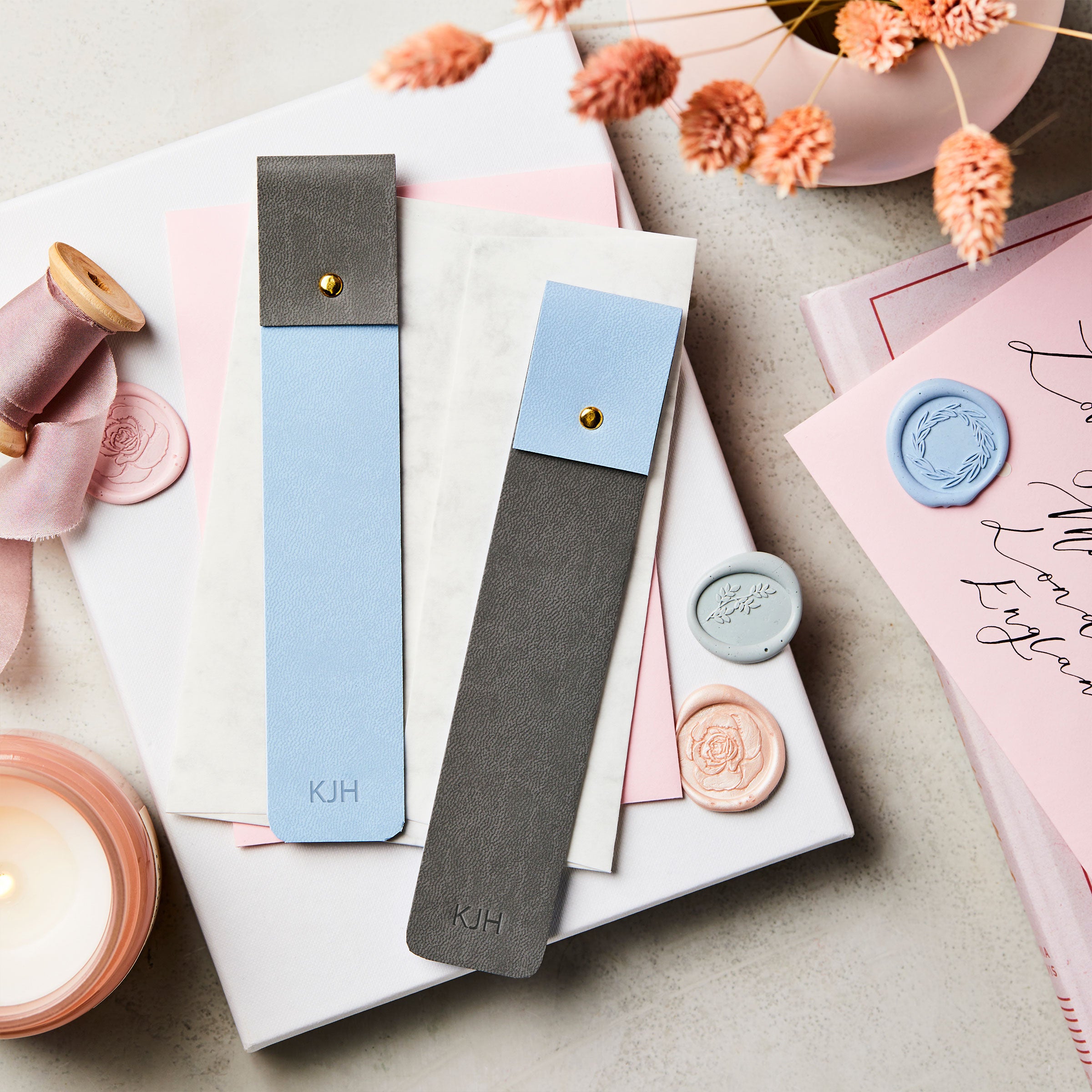 martha brook personalised stationery personalised couples vegan leather bookmark set stationery gift wedding gift