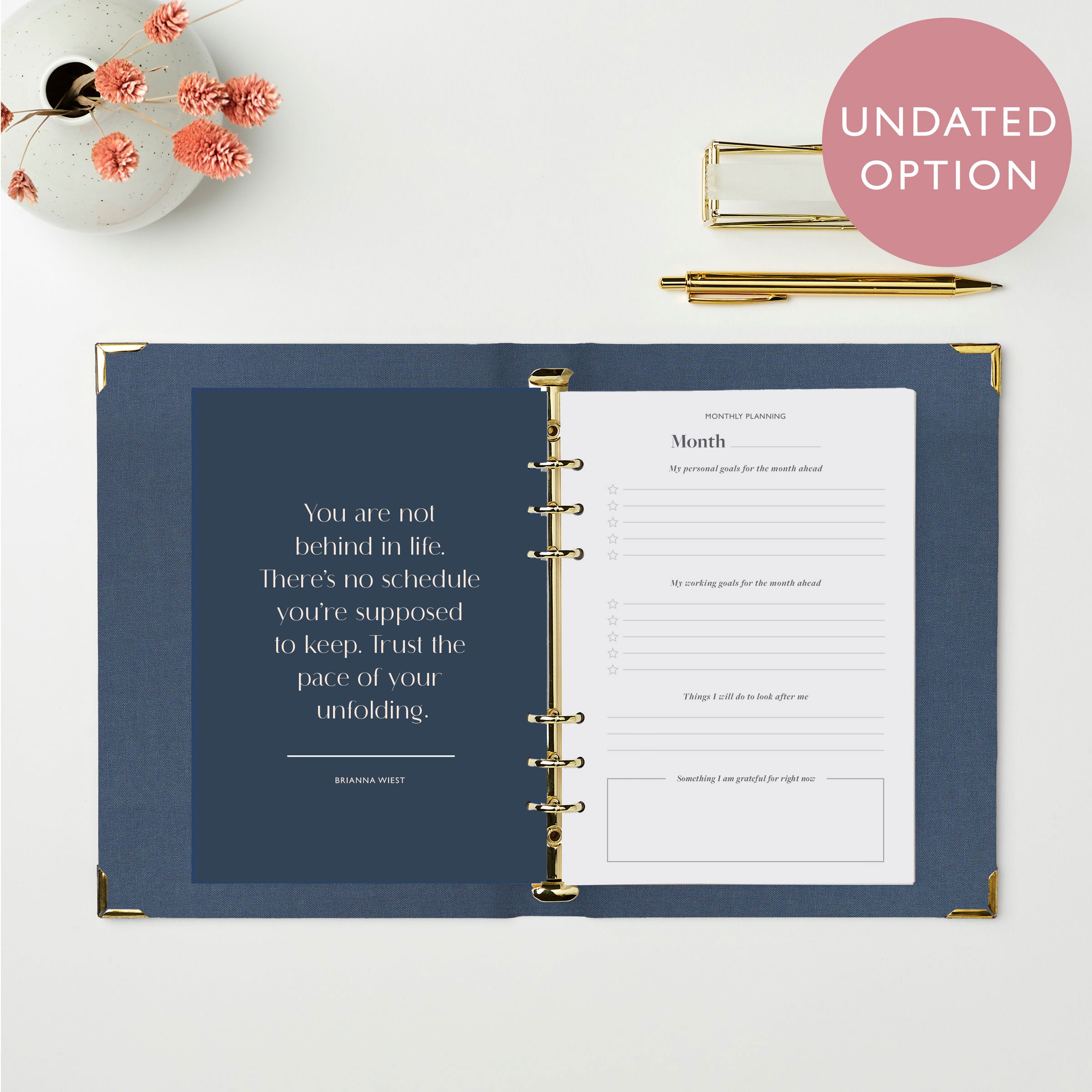 martha brook personalised stationery personalised create your future life planner undated pages 2026 quote page and monthly reflection