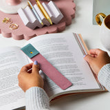martha brook personalised stationery personalised embossed vegan leather bookmark leather effect dusky rose with soft teal stationery gift