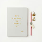 martha brook personalised future 2026 diary in pebble grey with gold foil