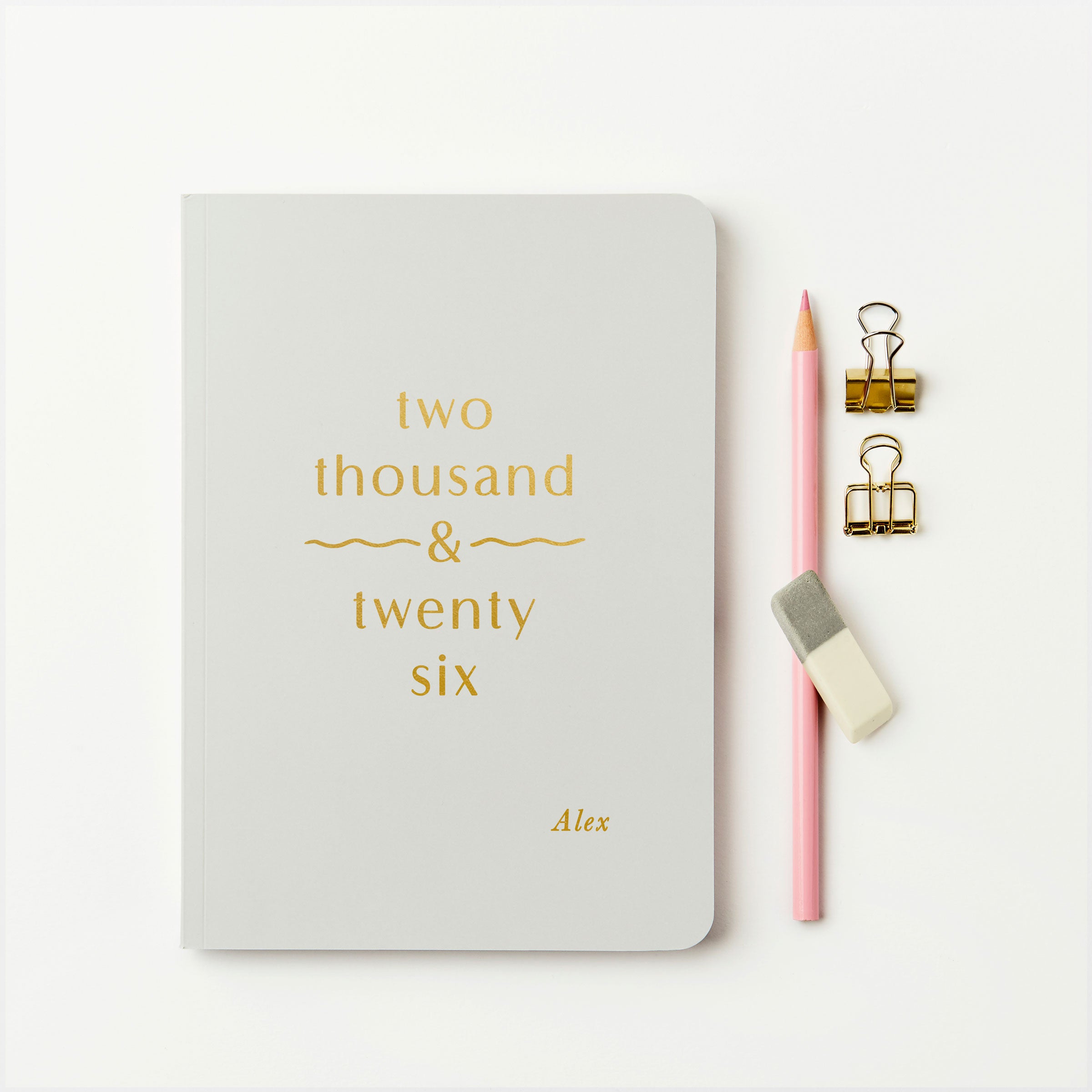 martha brook personalised future 2026 diary in pebble grey with gold foil