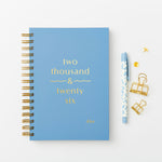 martha brook personalised future 2026 diary in sky blue with gold foil