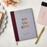 martha brook personalised stationery personalised gratitude journal wellbeing journal pink and blue journal with gold foiling