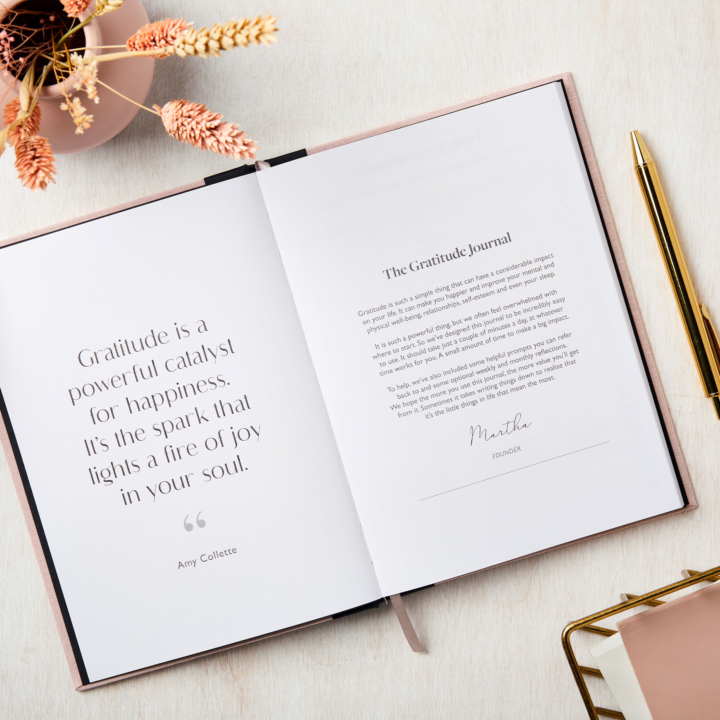 martha brook personalised stationery personalised gratitude journal wellbeing journal pink and blue journal with gold foiling