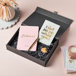 martha brook personalised stationery personalised luxury will you be my bridesmaid gift box on a pink background with photo holder and candle