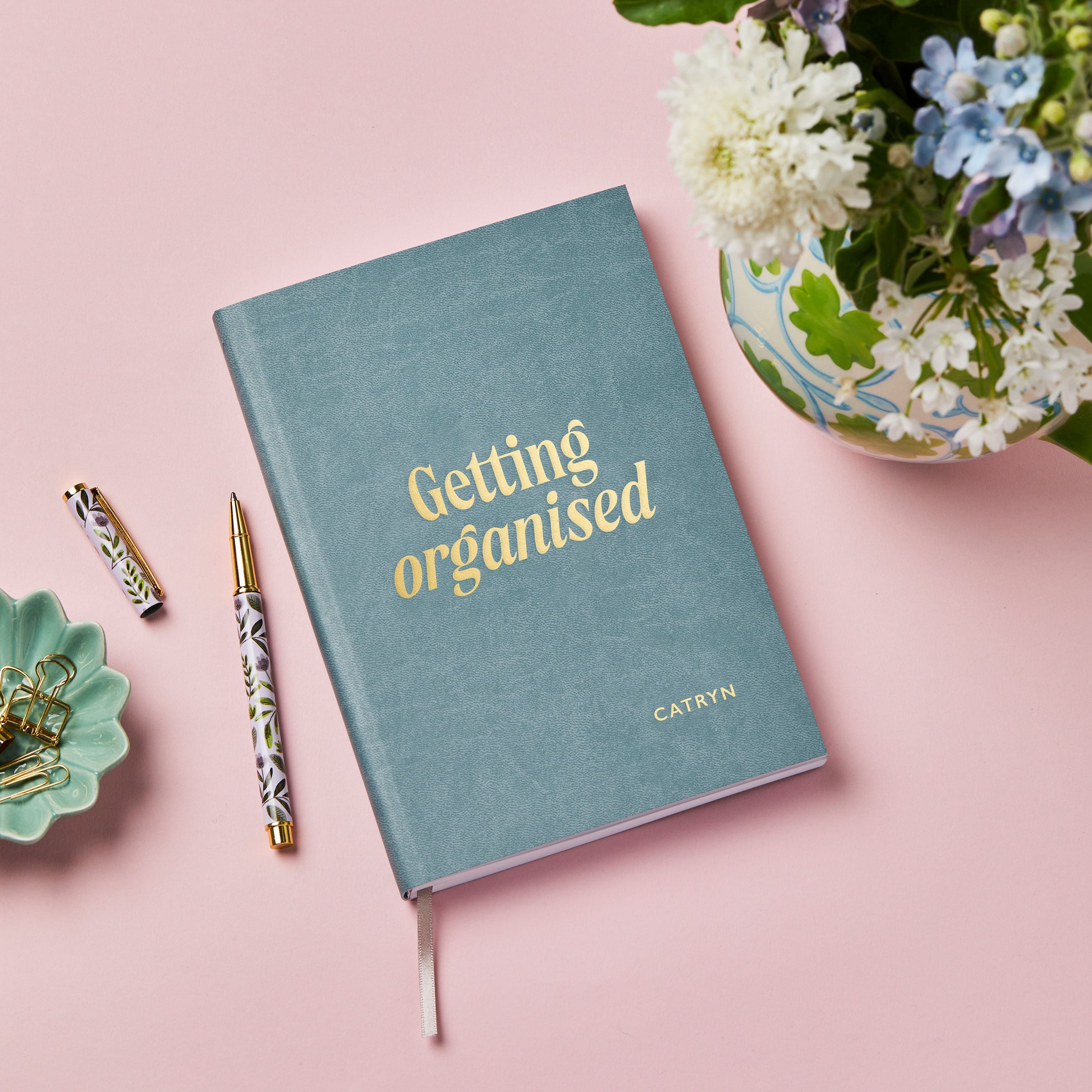 martha brook personalised stationery personalised organised vegan leather notebook in soft teal