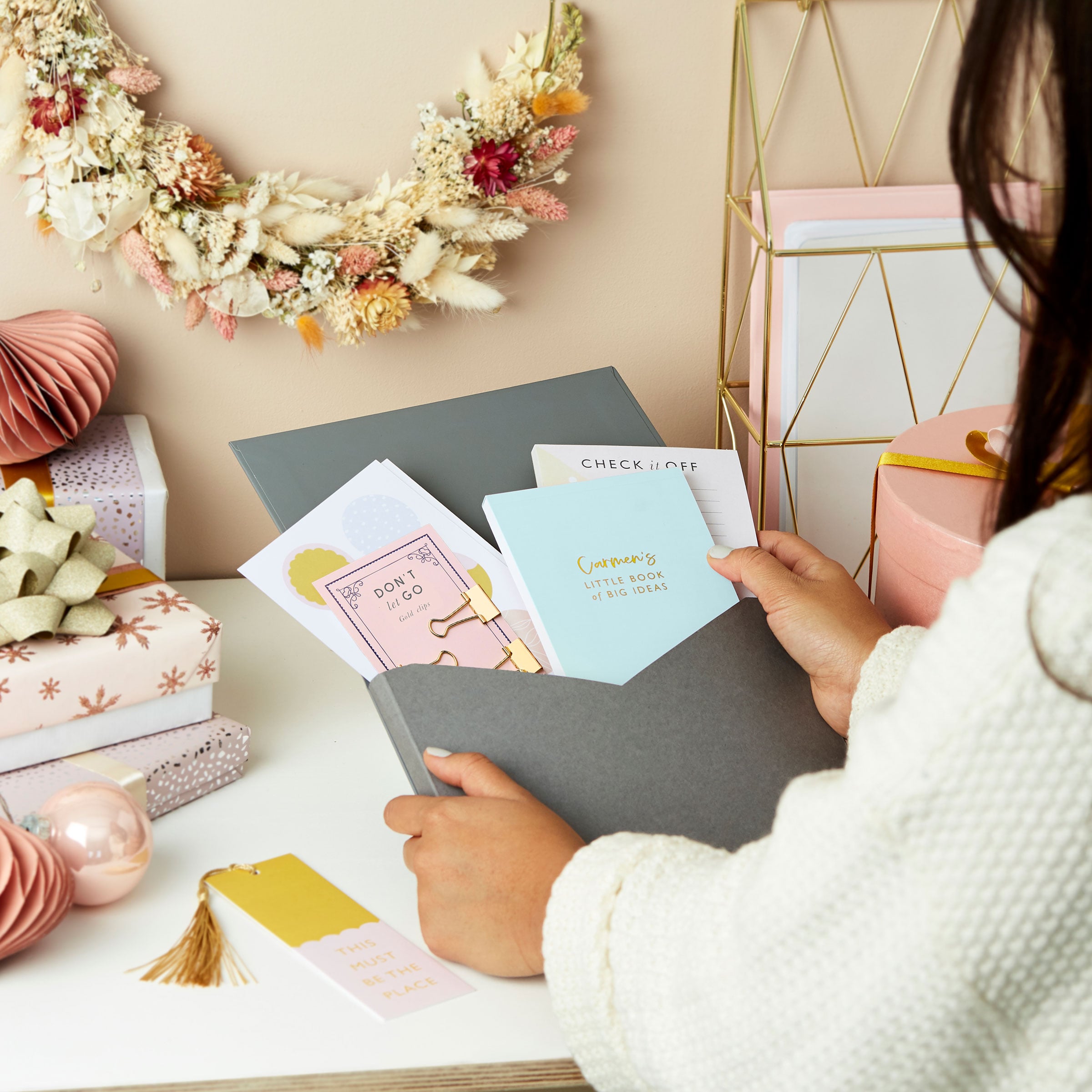 martha brook personalised stationery personalised stationery gift set open on a desk with contents on show