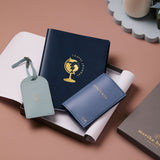 martha brook personalised stationery personalised travel gift set in a luxury grey gift box on a dusty pink background