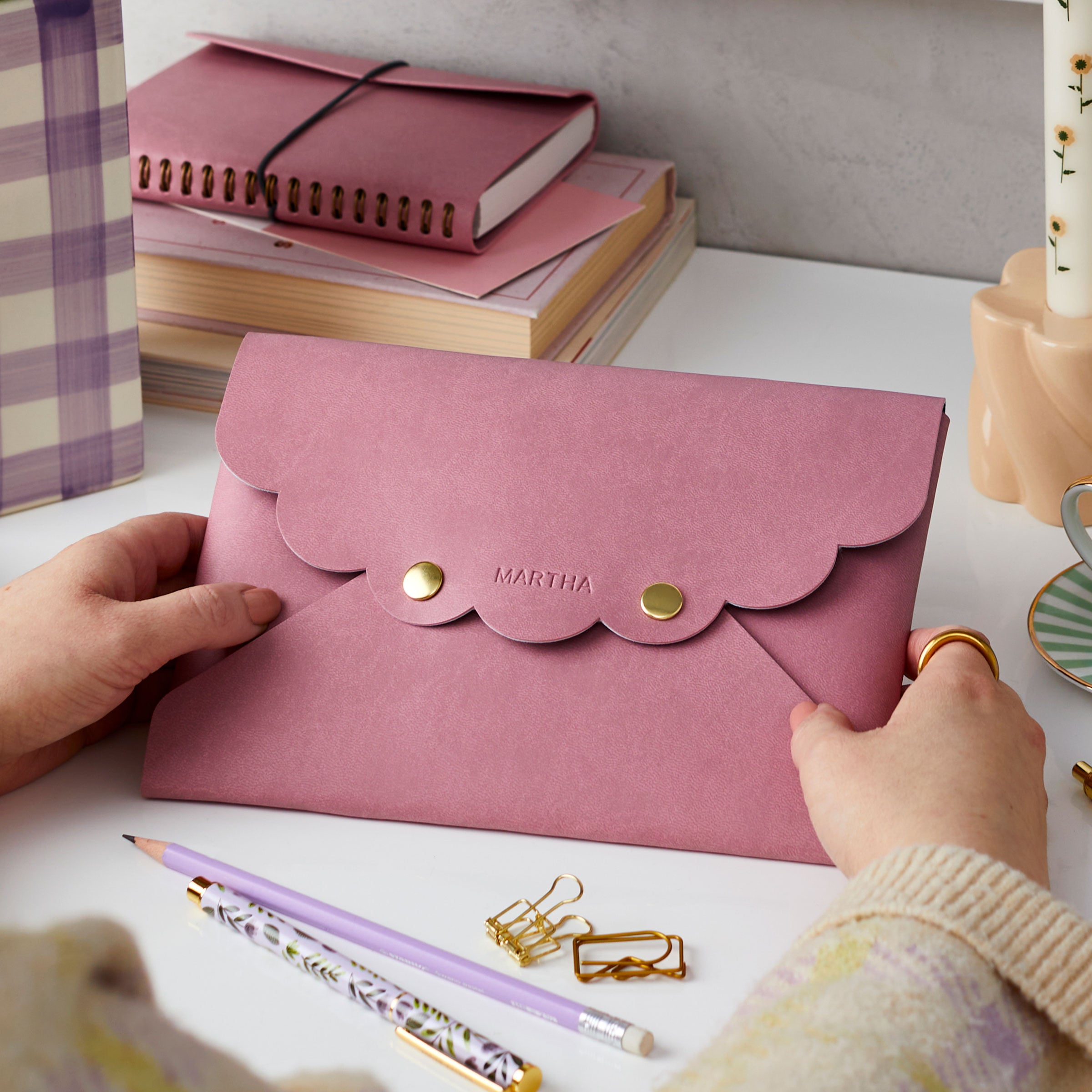 martha brook personalised stationery personalised vegan leather pouch in dusky rose