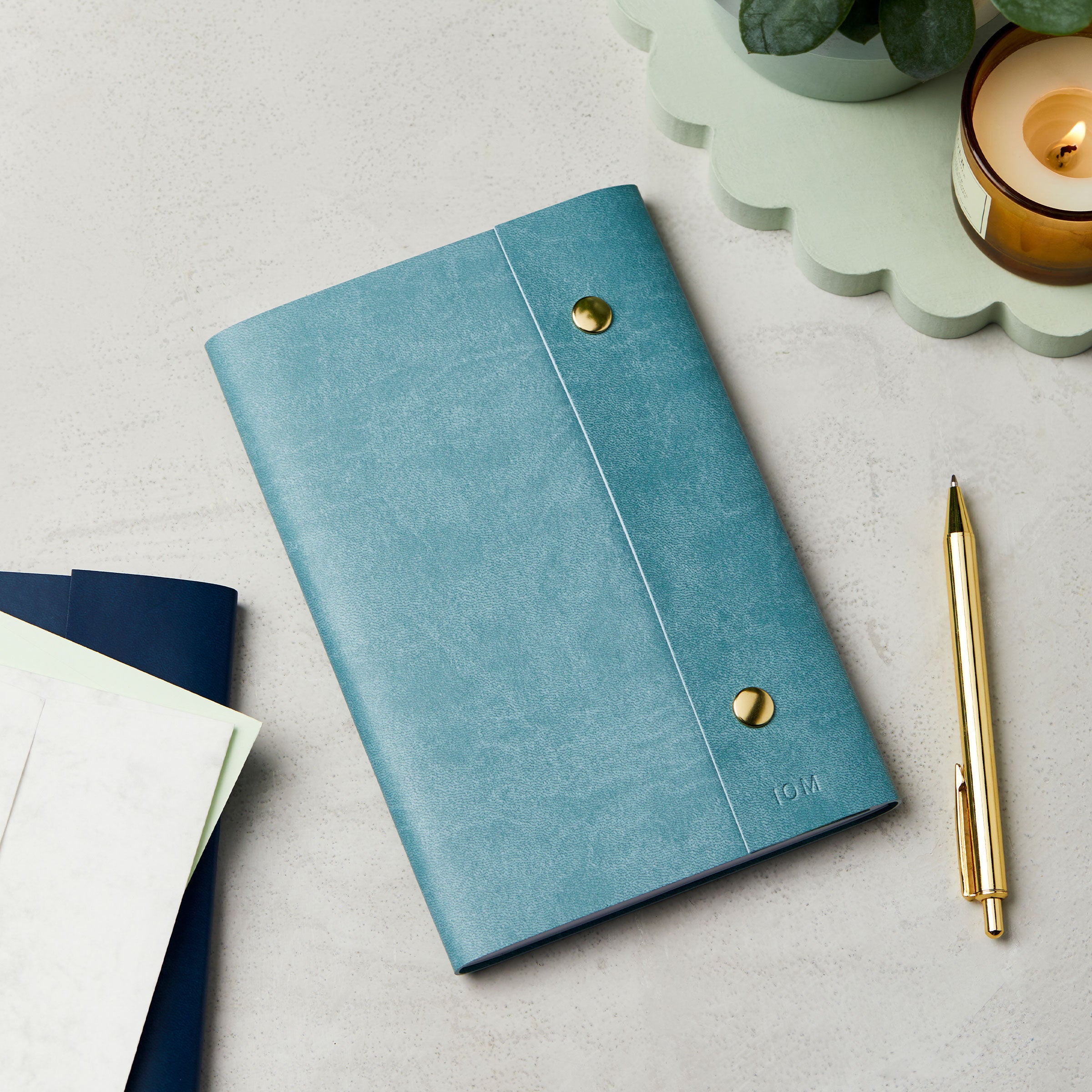martha brook personalised stationery personalised vegan leather refillable notebook soft teal