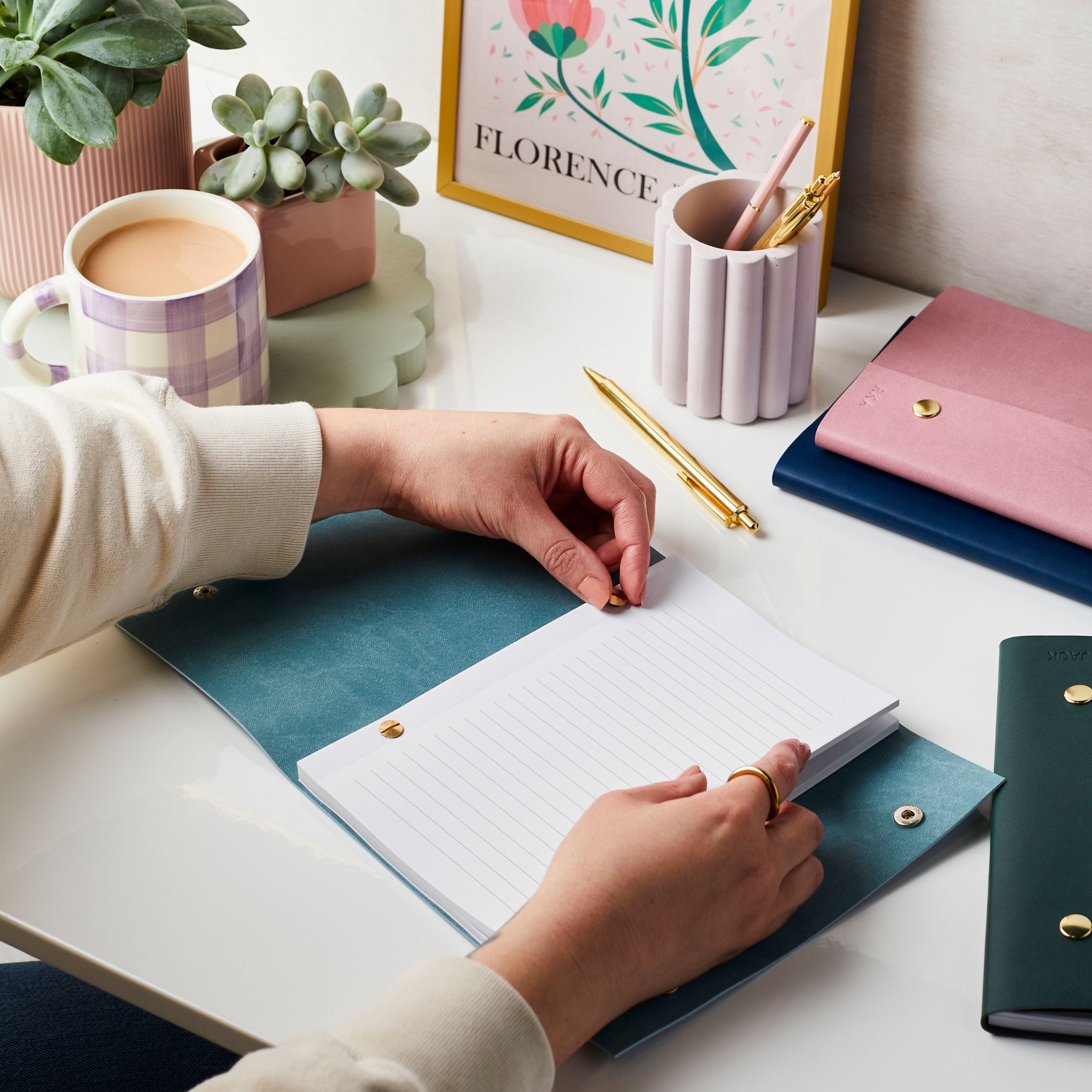 martha brook personalised stationery personalised vegan leather refillable notebook soft teal