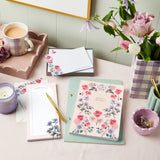 martha brook personalised stationery personalised wild floral gift set on a desk with flowers wide