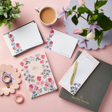martha brook personalised stationery personalised wild floral gift set with scalloped pastel coloured trays on a pink background