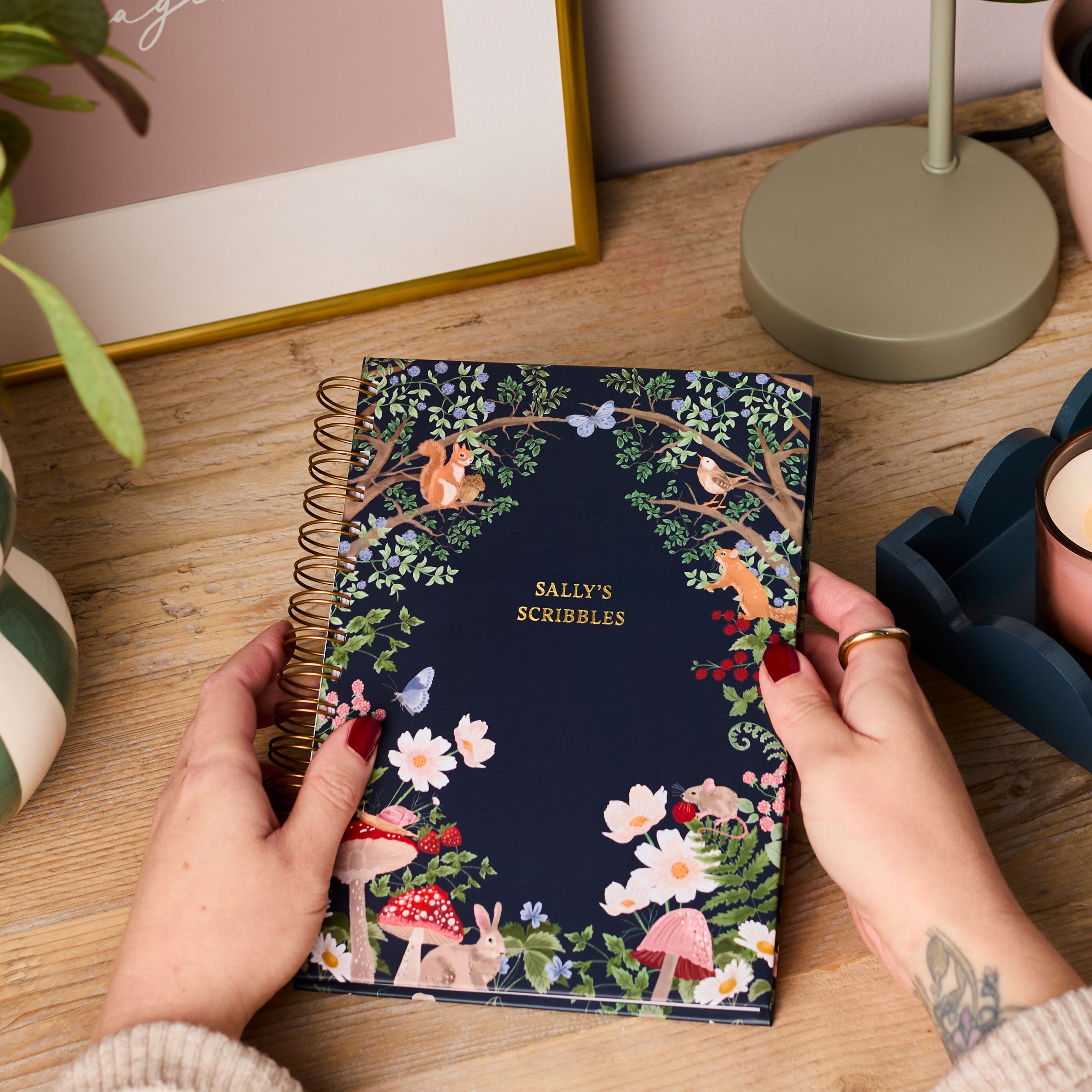 martha brook personalised stationery personalised woodland notebook on desk