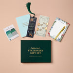 martha brook personalised stationery personalised woodland stationery gift set bulldog clips flat lay image showing contents