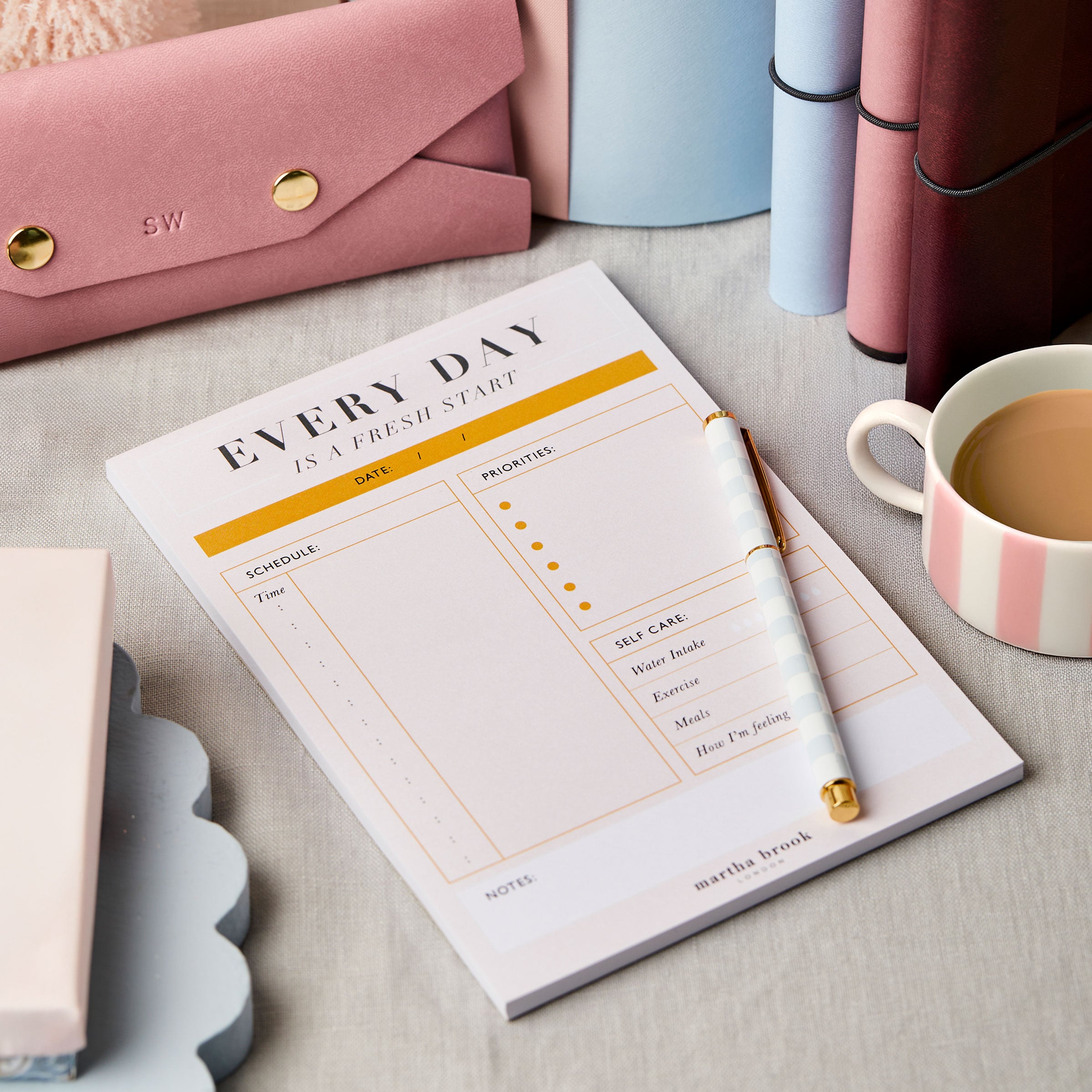 martha brook personalised stationery productive daily planner desk pad on desk main image